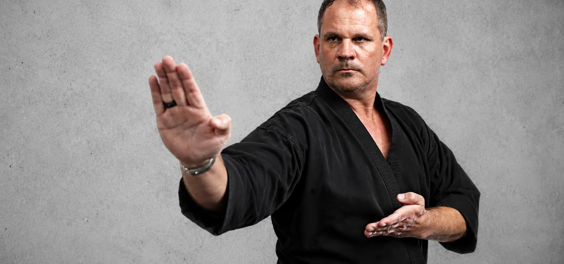 Ron in karate stance